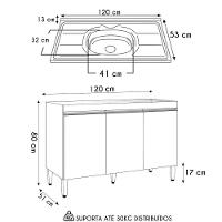 Balcão De Cozinha Com Pia Inox 120cm 3 Portas Manu Branco - Ajl Móveis - 6