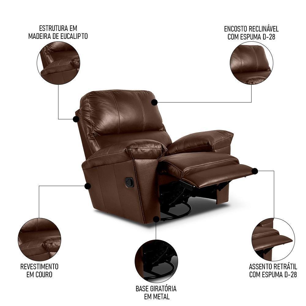 Poltrona Do Papai Reclinável Retrátil Félix L07 Couro Marrom Café - Mpozenato - 3