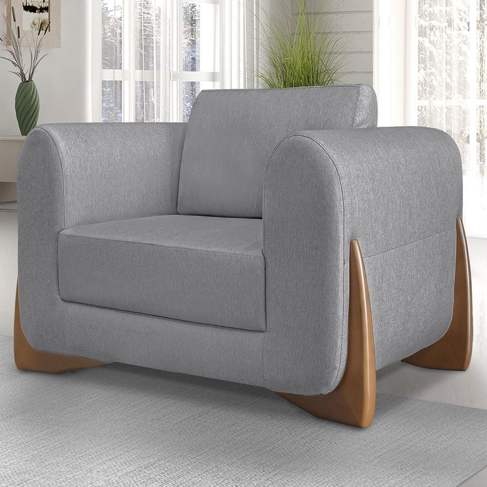 Poltrona Para Sala Base De Madeira Izzy S06 Linho Cinza - Mpozenato - 2