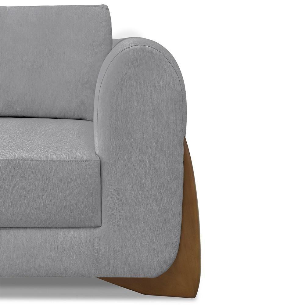 Poltrona Para Sala Base De Madeira Izzy S06 Linho Cinza - Mpozenato - 9