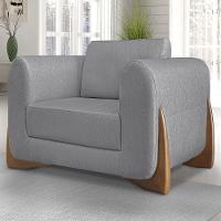 Poltrona Para Sala Base De Madeira Izzy S06 Linho Cinza - Mpozenato - 2