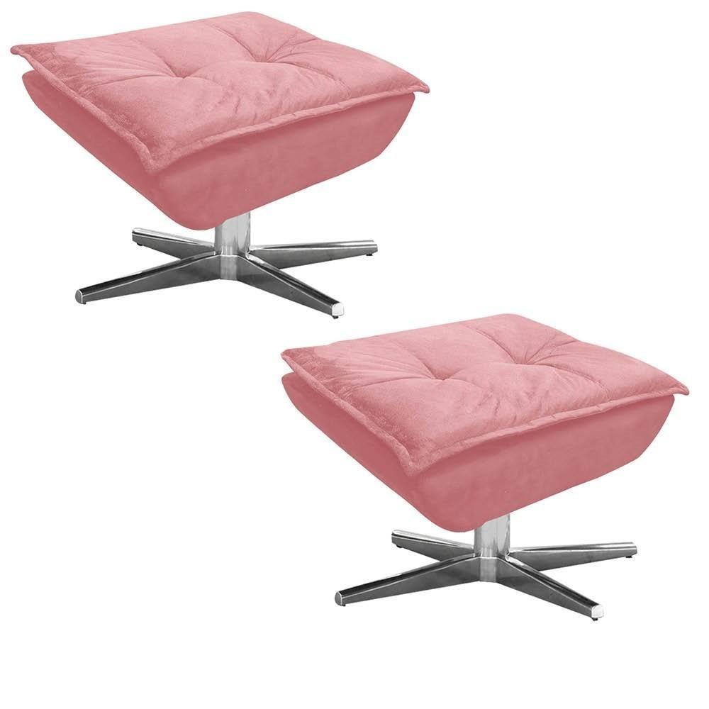 Kit 2 Puffs Decorativos Sala De Estar Giratória Cromada Opla Suede Rose - Ibiza - 1