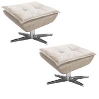 Kit 2 Puffs Decorativos Sala De Estar Giratória Cromada Opla Suede Bege - Ibiza - 1