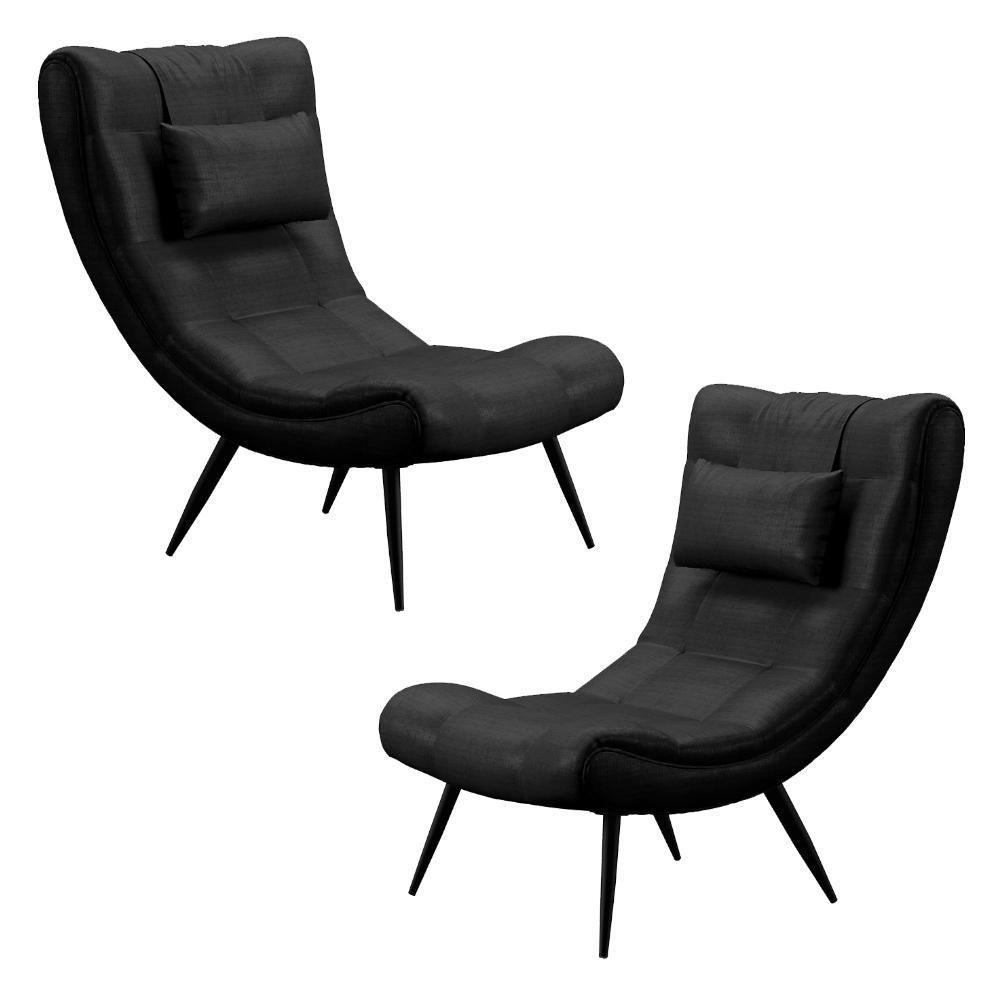 Kit 2 Poltronas Decorativas Sala De Estar Com Almofada E Pés Palito Lord Facto Dunas Preto - Ibiza - 1