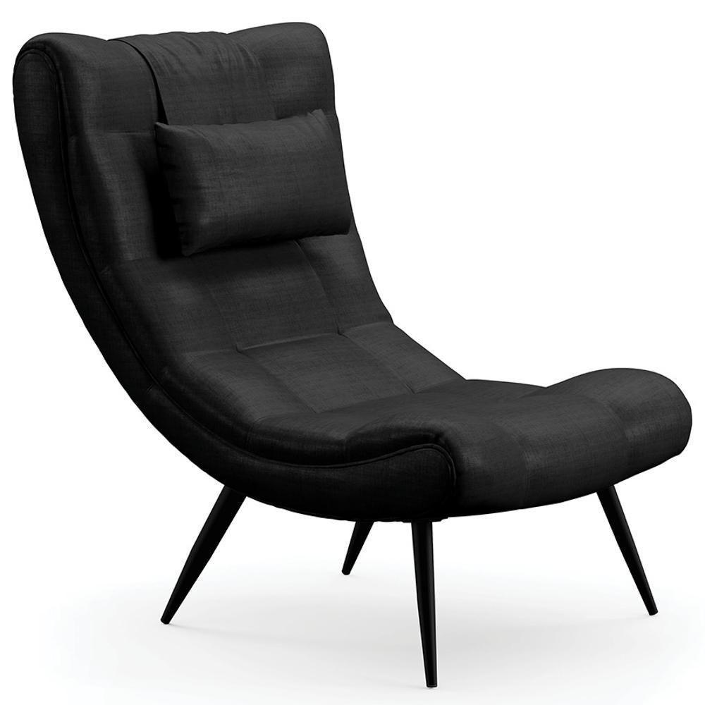 Kit 2 Poltronas Decorativas Sala De Estar Com Almofada E Pés Palito Lord Facto Dunas Preto - Ibiza - 6