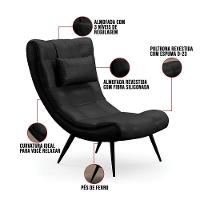 Kit 2 Poltronas Decorativas Sala De Estar Com Almofada E Pés Palito Lord Facto Dunas Preto - Ibiza - 3