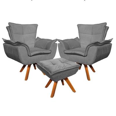 Kit 2 Poltronas Decorativas Com Puff Giromad Com Puff Opla Suede Grafite Ibiza