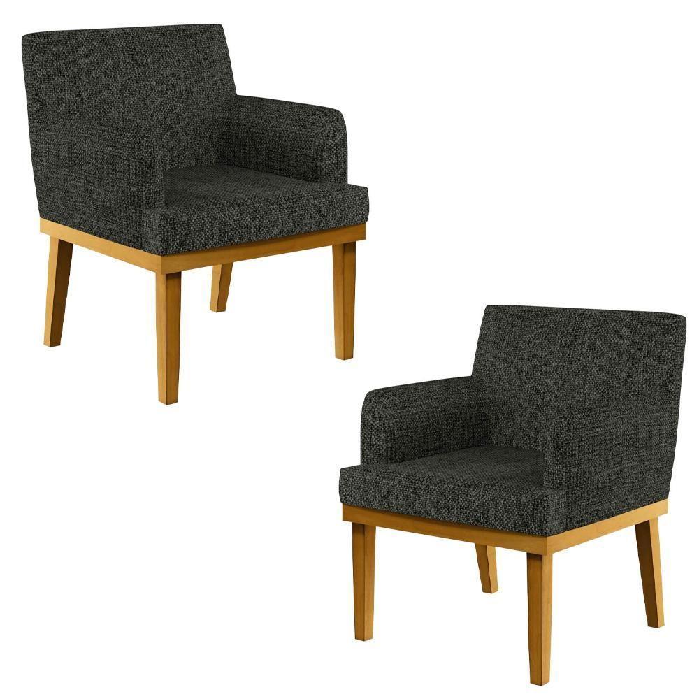 Kit 2 Poltronas Decorativas Vitória W01 Linho Grafite - Mpozenato - 1