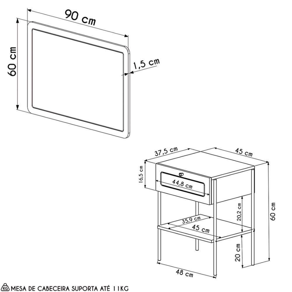 Cabeceira Solteiro 90cm E Mesa 1 Gaveta Arlo A10 Hanover-dourado - Mpozenato - 5