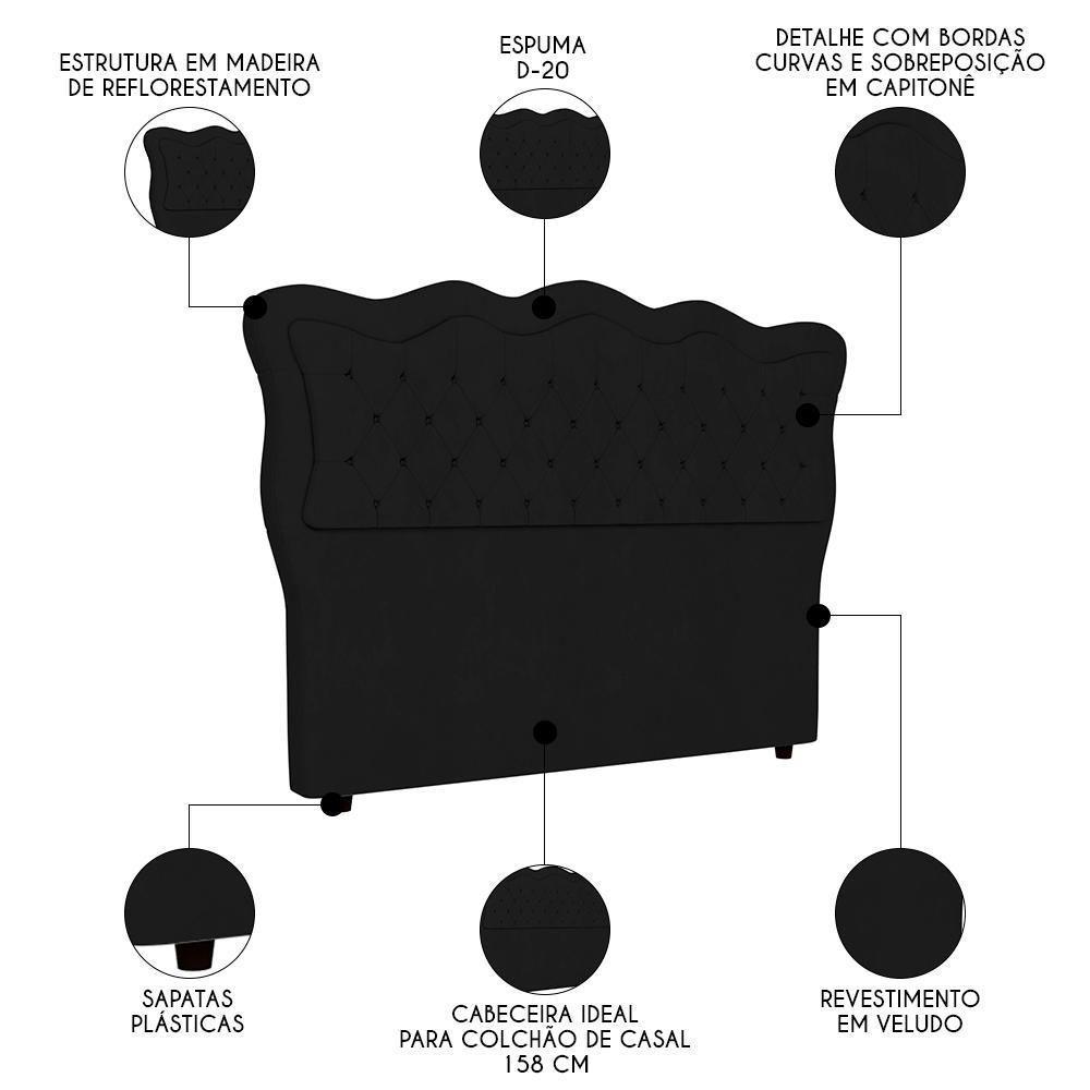 Cabeceira Casal Queen Cama Box 160cm Oregon I02 Veludo Preto - Mpozenato - 4