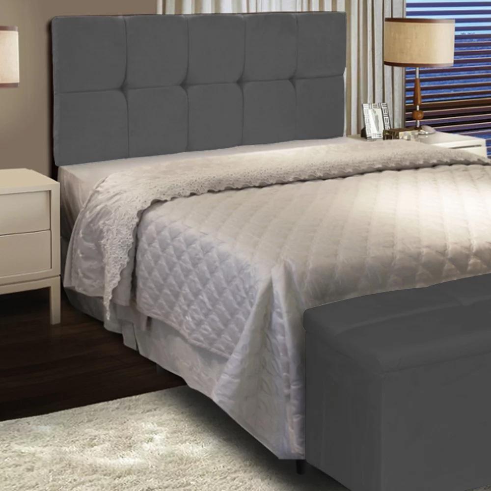 Cabeceira Casal Painel Cama Box 140cm Nina Suede Cinza - Ibiza - 1