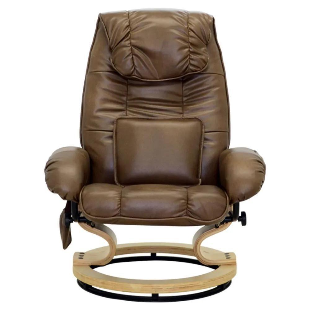 Poltrona Do Papai Massageadora Elétrica Com Puff Louis R02 Sintético Marrom - Mpozenato - 7