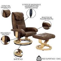 Poltrona Do Papai Massageadora Elétrica Com Puff Louis R02 Sintético Marrom - Mpozenato - 3