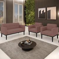 Sofá Namoradeira E 1 Poltrona Base Madeira Preto Ana Veludo Rosê - Ibiza - 5