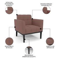 Sofá Namoradeira E 1 Poltrona Base Madeira Preto Ana Veludo Rosê - Ibiza - 8