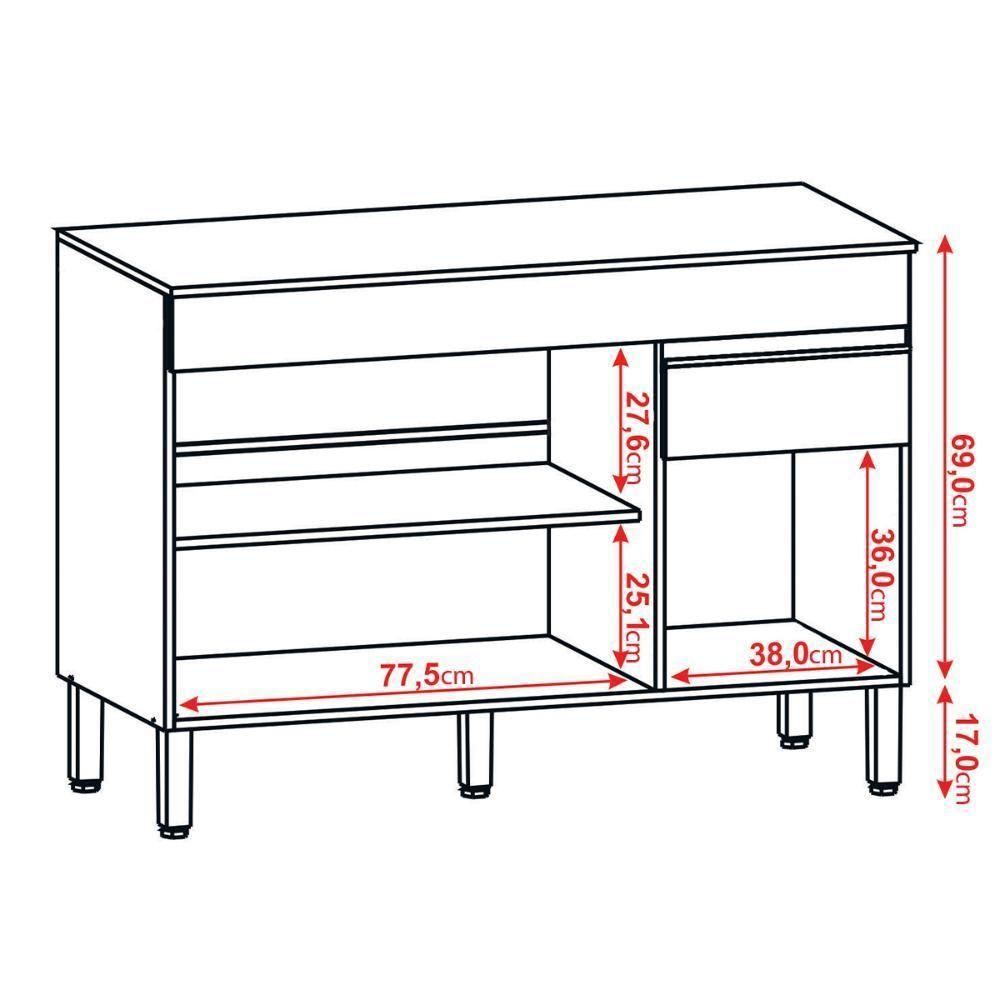 Balcão Com Tampo Cozinha Line 120 Cm Com 3 Portas E 1 Gaveta Supremo - 2