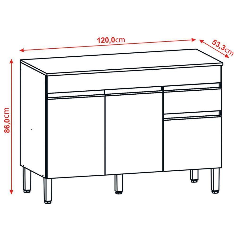 Balcão Com Tampo Cozinha Line 120 Cm Com 3 Portas E 1 Gaveta Supremo - 4