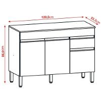 Balcão Com Tampo Cozinha Line 120 Cm Com 3 Portas E 1 Gaveta Supremo