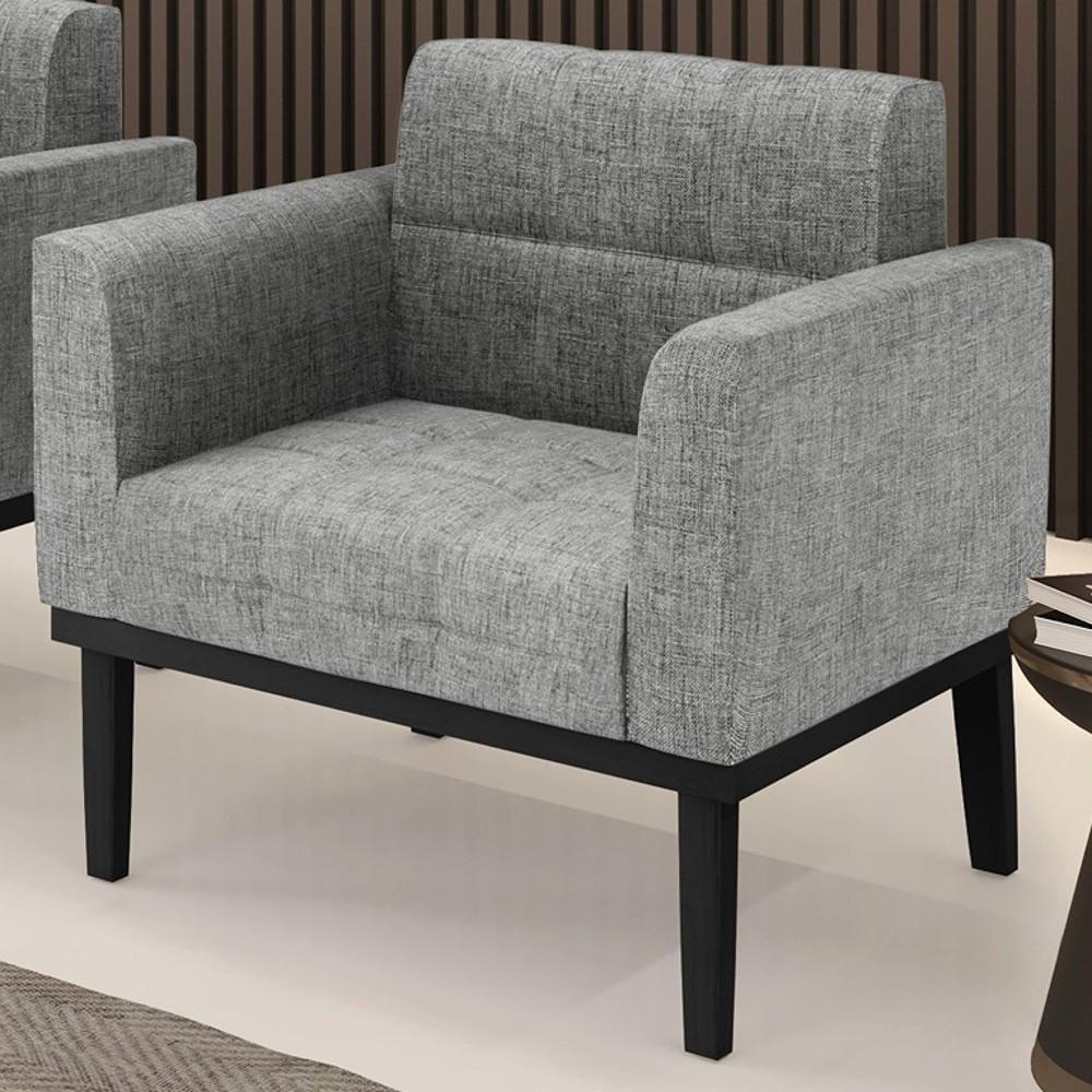 Poltrona Decorativa Base Madeira Preto Ana Linho Grafite - Ibiza - 7