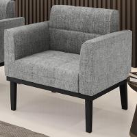 Poltrona Decorativa Base Madeira Preto Ana Linho Grafite - Ibiza - 7