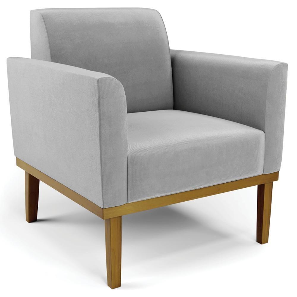 Poltrona Base Madeira Castanho Kit 2 Maressa Suede Cinza - Ibiza - 5