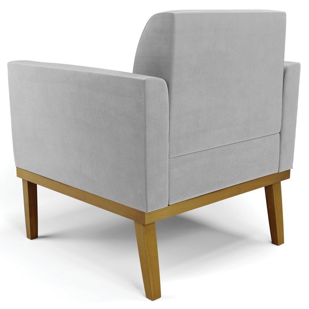 Poltrona Base Madeira Castanho Kit 2 Maressa Suede Cinza - Ibiza - 7