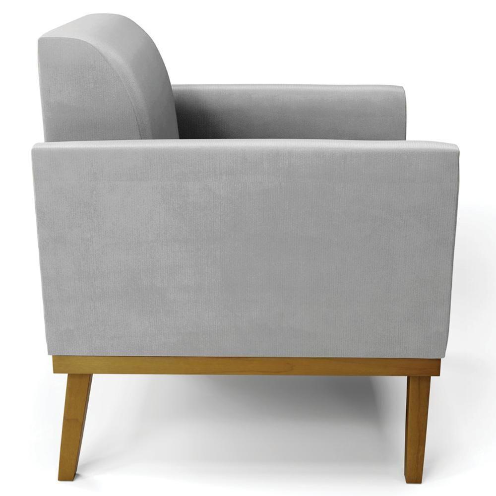 Poltrona Base Madeira Castanho Kit 2 Maressa Suede Cinza - Ibiza - 8