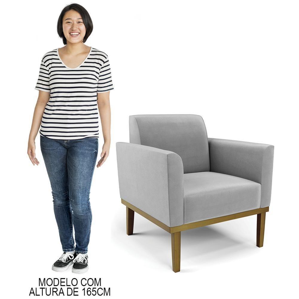 Poltrona Base Madeira Castanho Kit 2 Maressa Suede Cinza - Ibiza - 9