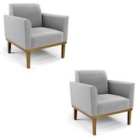 Poltrona Base Madeira Castanho Kit 2 Maressa Suede Cinza - Ibiza - 1