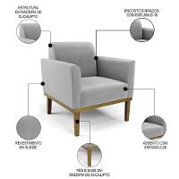 Poltrona Base Madeira Castanho Kit 2 Maressa Suede Cinza - Ibiza - 3