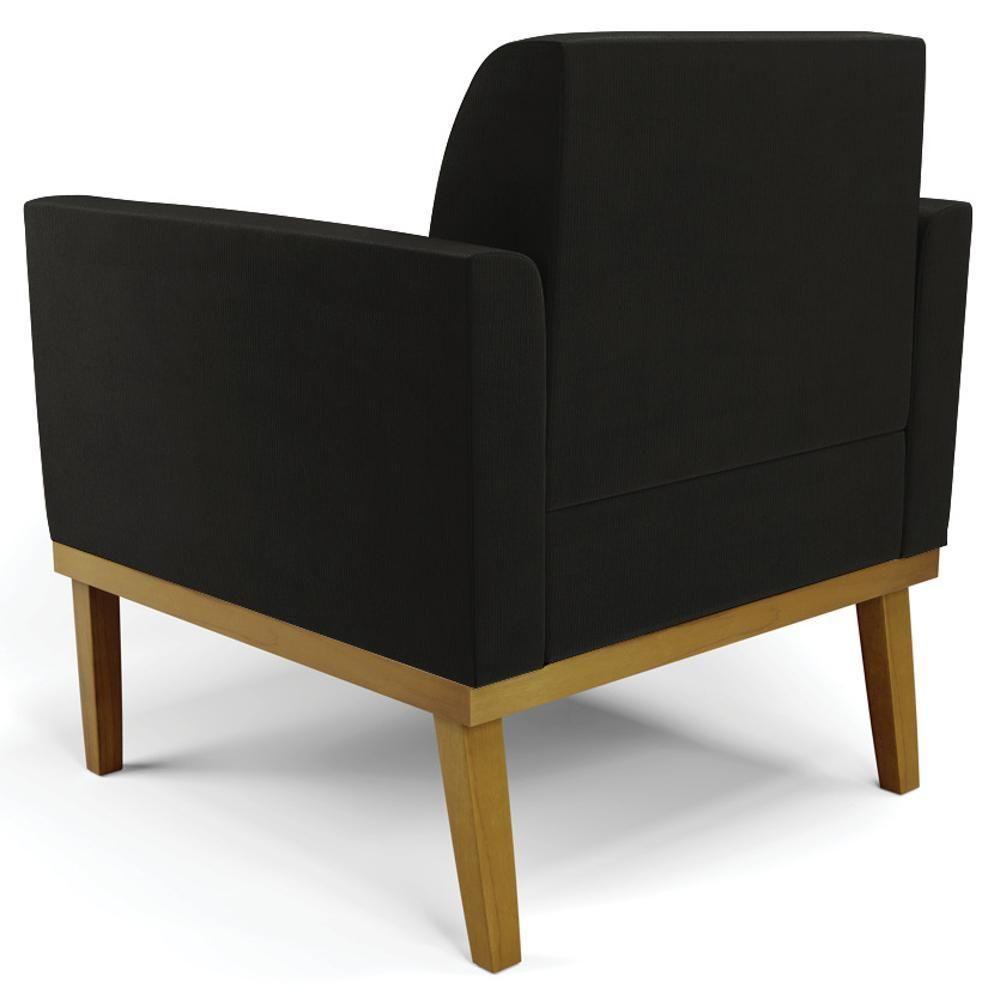 Sofá Namoradeira E 1 Poltrona Base Madeira Castanho Maressa Suede Preto - Ibiza - 10