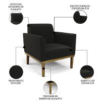 Sofá Namoradeira E 1 Poltrona Base Madeira Castanho Maressa Suede Preto - Ibiza - 3