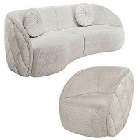 Sofá Decorativo 3 Lugares 240cm Com Almofadas E Poltrona Zion M22 Boucle Branco - Mpozenato - 1