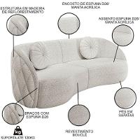 Sofá Decorativo 3 Lugares 240cm Com Almofadas E Poltrona Zion M22 Boucle Branco - Mpozenato - 3