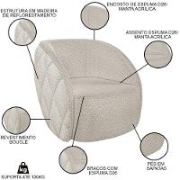 Sofá Decorativo 3 Lugares 240cm Com Almofadas E Poltrona Zion M22 Boucle Branco - Mpozenato - 8