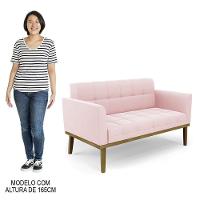 Sofá Namoradeira E 1 Poltrona Base Madeira Castanho Ana Suede Rosa Bebê - Ibiza - 2