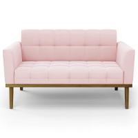 Sofá Namoradeira E 1 Poltrona Base Madeira Castanho Ana Suede Rosa Bebê - Ibiza