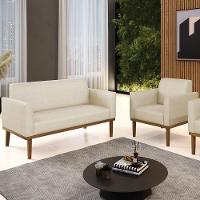 Sofá Namoradeira E 1 Poltrona Base Madeira Castanho Maressa Veludo Luxo Off White - Ibiza - 2