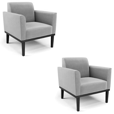 Kit 2 Poltronas Maressa Sala De Estar Suede Cinza Base Madeira Ibiza