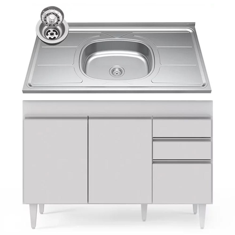 Balcão Gabinete Com Pia Inox 120cm Michigan Branco - Lumil - 1