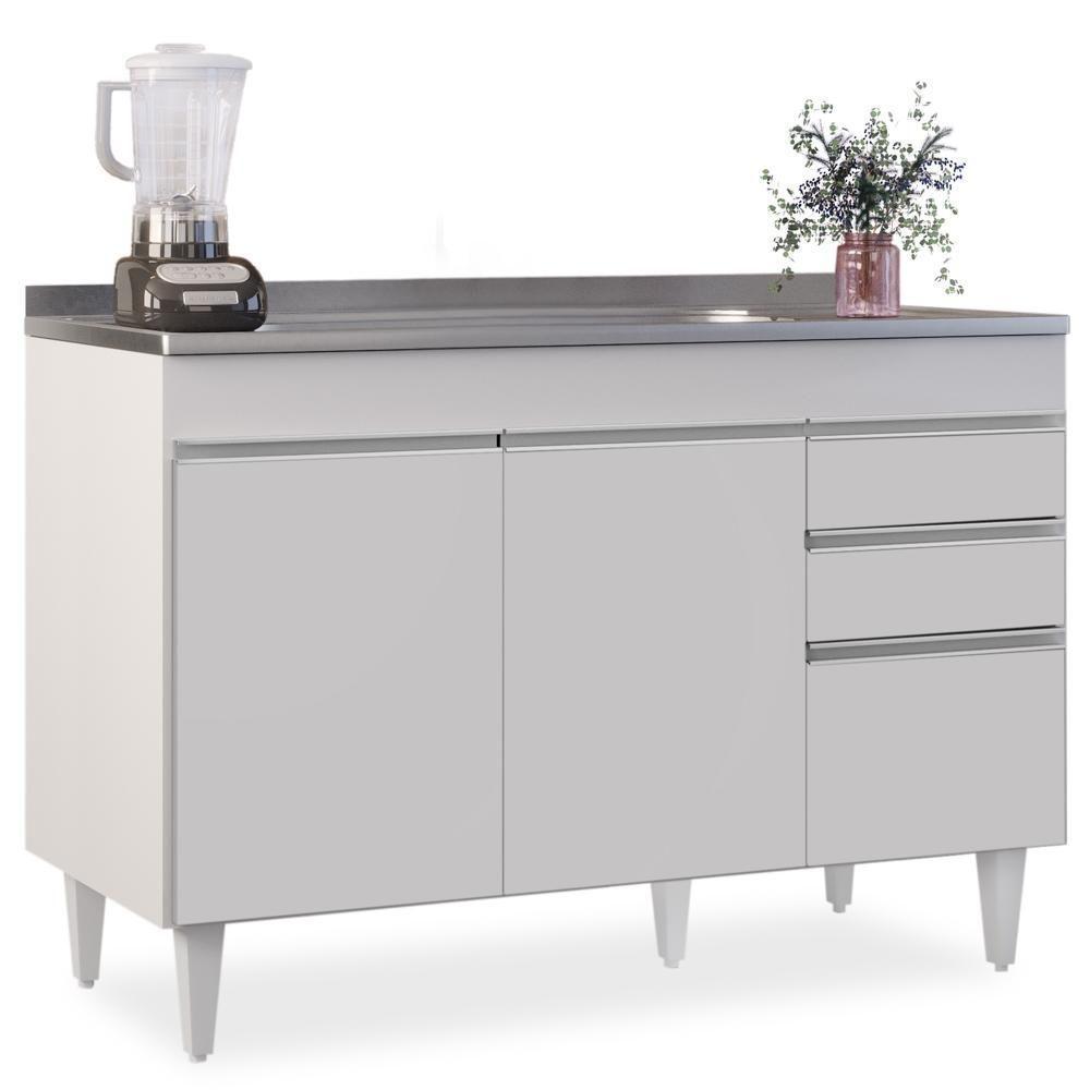 Balcão Gabinete Com Pia Inox 120cm Michigan Branco - Lumil - 3