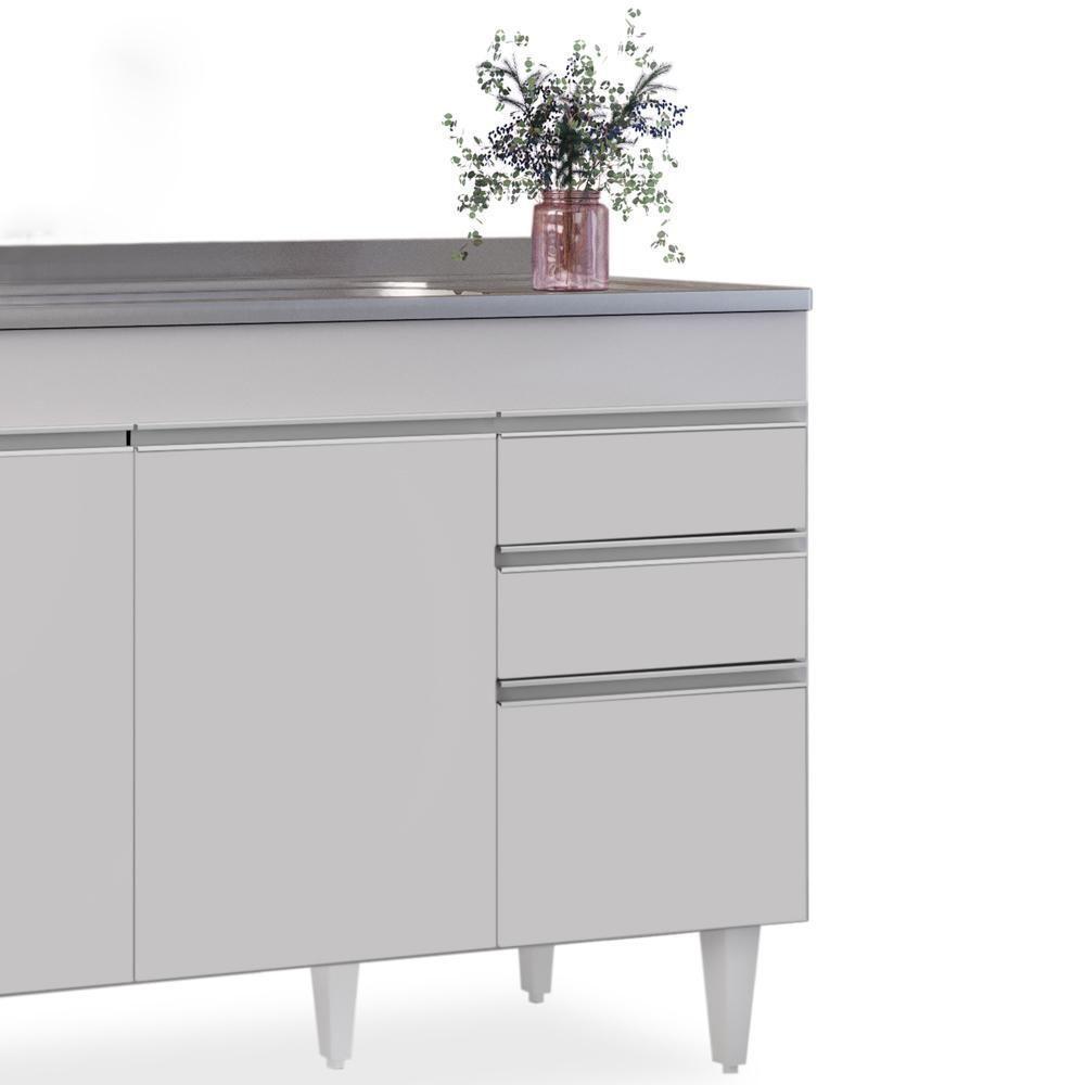 Balcão Gabinete Com Pia Inox 120cm Michigan Branco - Lumil - 5
