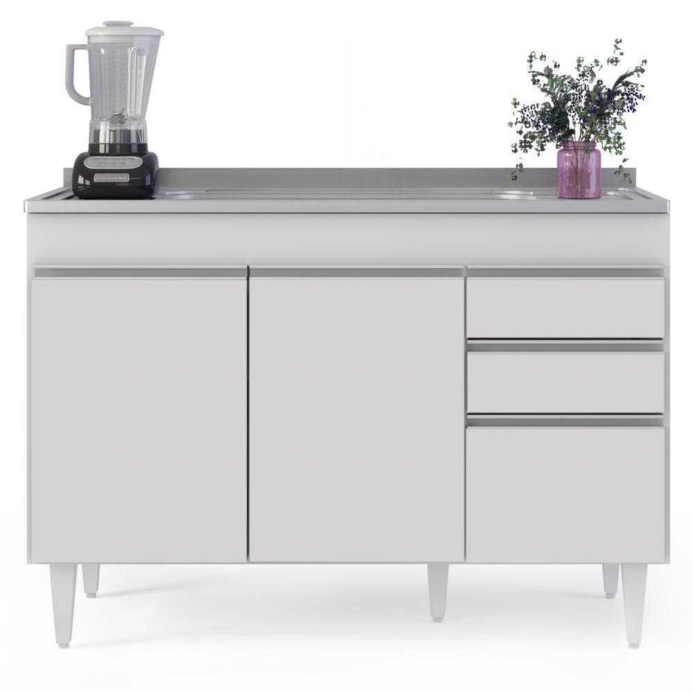 Balcão Gabinete Com Pia Inox 120cm Michigan Branco - Lumil - 6