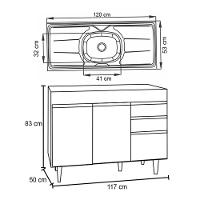 Balcão Gabinete Com Pia Inox 120cm Michigan Branco - Lumil