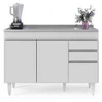 Balcão Gabinete Com Pia Inox 120cm Michigan Branco - Lumil - 6