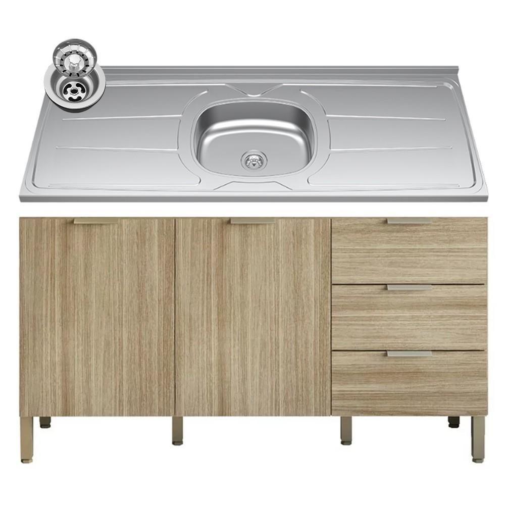 Balcão Gabinete Com Pia Inox 160cm Charm K02 Freijó - Mpozenato - 1