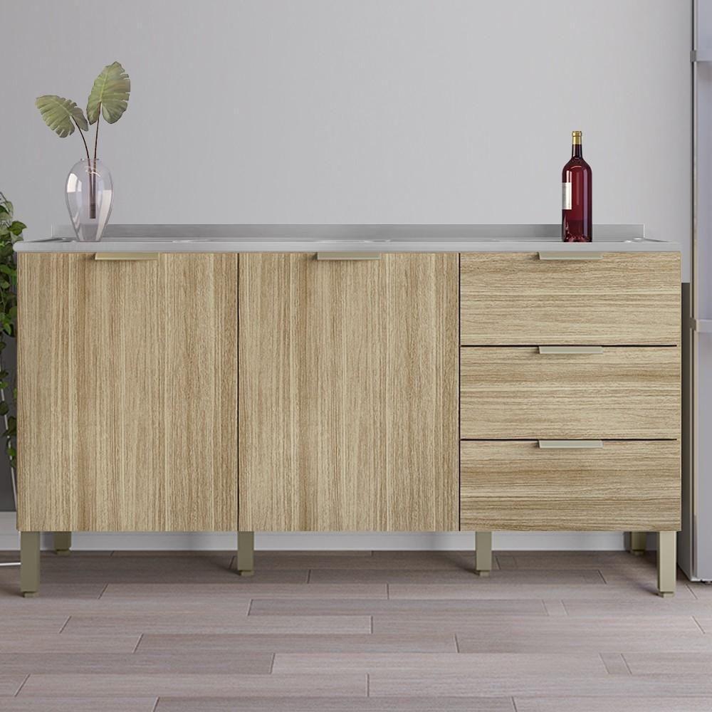 Balcão Gabinete Com Pia Inox 160cm Charm K02 Freijó - Mpozenato - 2