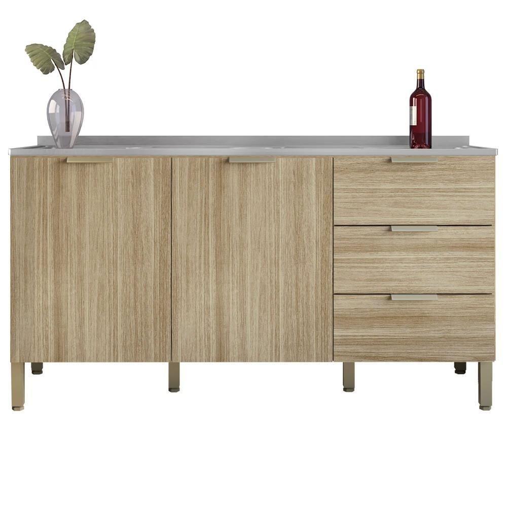 Balcão Gabinete Com Pia Inox 160cm Charm K02 Freijó - Mpozenato - 6