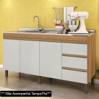 Balcão Gabinete Para Pia 160cm Sem Tampo 3 Portas Karen P14 Nature-off White - Mpozenato - 2