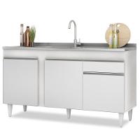 Balcão Gabinete Com Pia Inox 150cm 3 Portas 1 Gaveta Dakota Branco - Lumil - 1